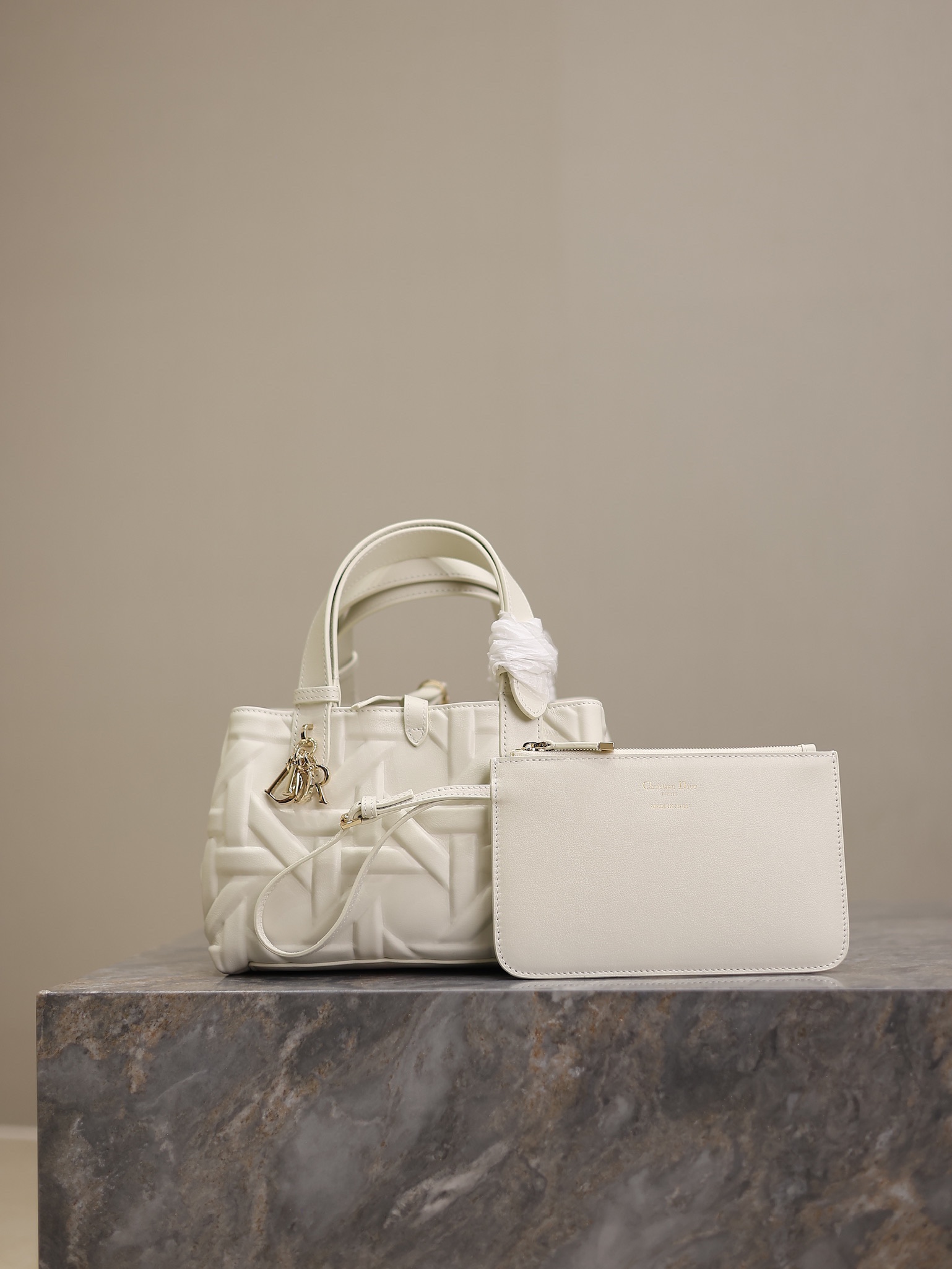 Small Dior Toujours Bag White Graphic Cannage Calfskin